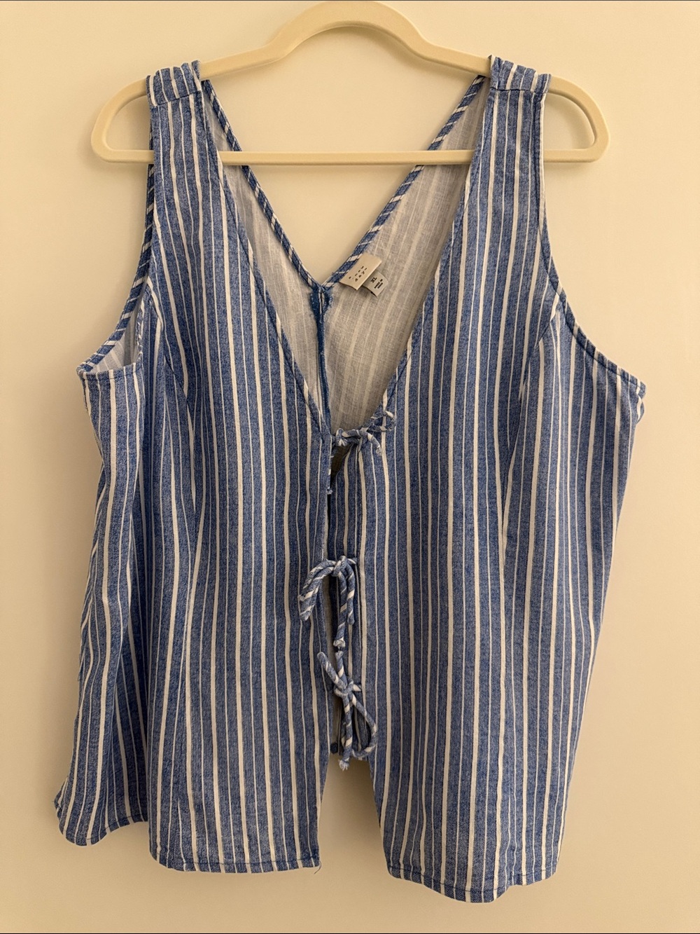 a new day Blue and White Striped Tie-Front Tank Top